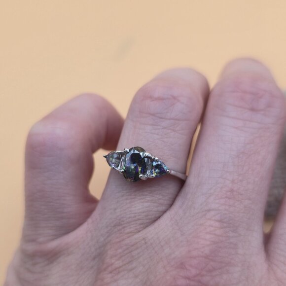 Size 8.75 Sterling Silver Colorful Triple Cubic Zirconia Band Ring A5882 - Picture 5 of 9